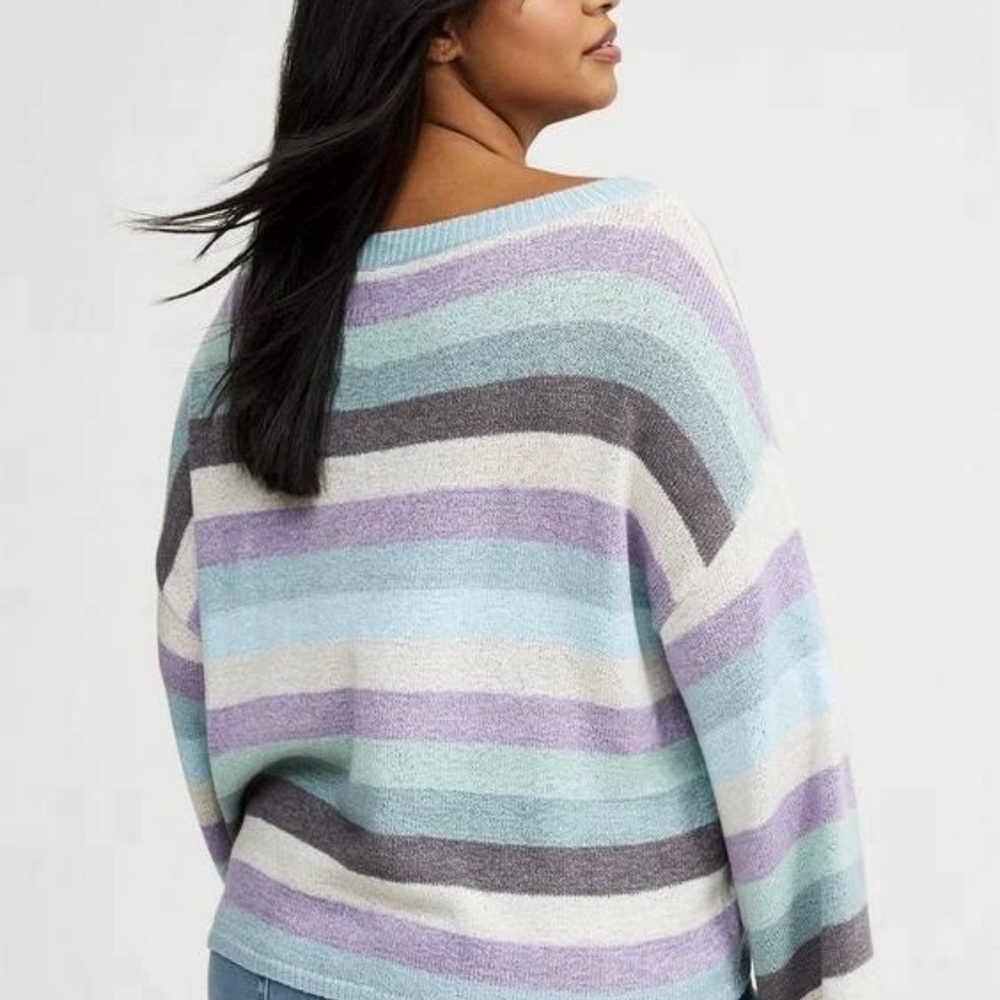 Torrid Size 2 Blue Purple Gray White Striped Sweater Off The Shoulder - Picture 3 of 8